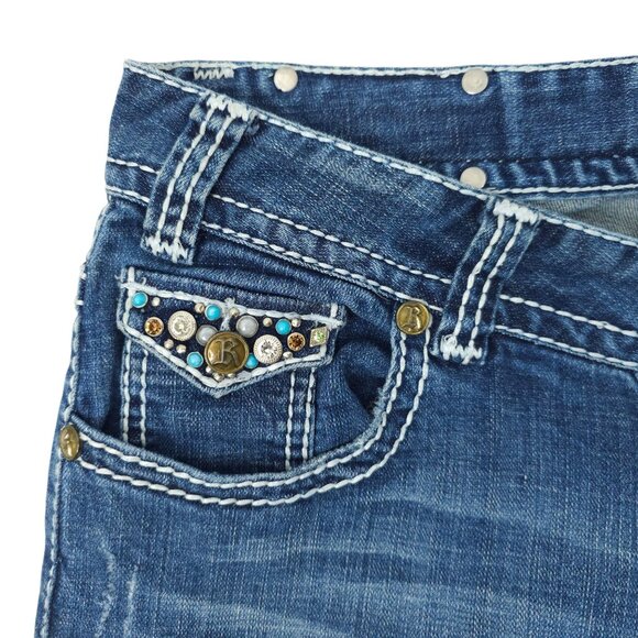 Rock & Roll Cowgirl Boot Cut Jeans READ Womens 31x32.5 Low Rise Distressed Denim - Picture 14 of 16